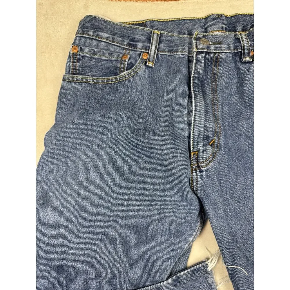 Levis 505 Mens Jeans 36x29 Regular Fit Straight Leg Blue Denim Raw Hem